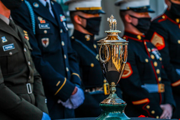 Kentucky Derby 147 trophy guarded by Marines. May 1, 2021.