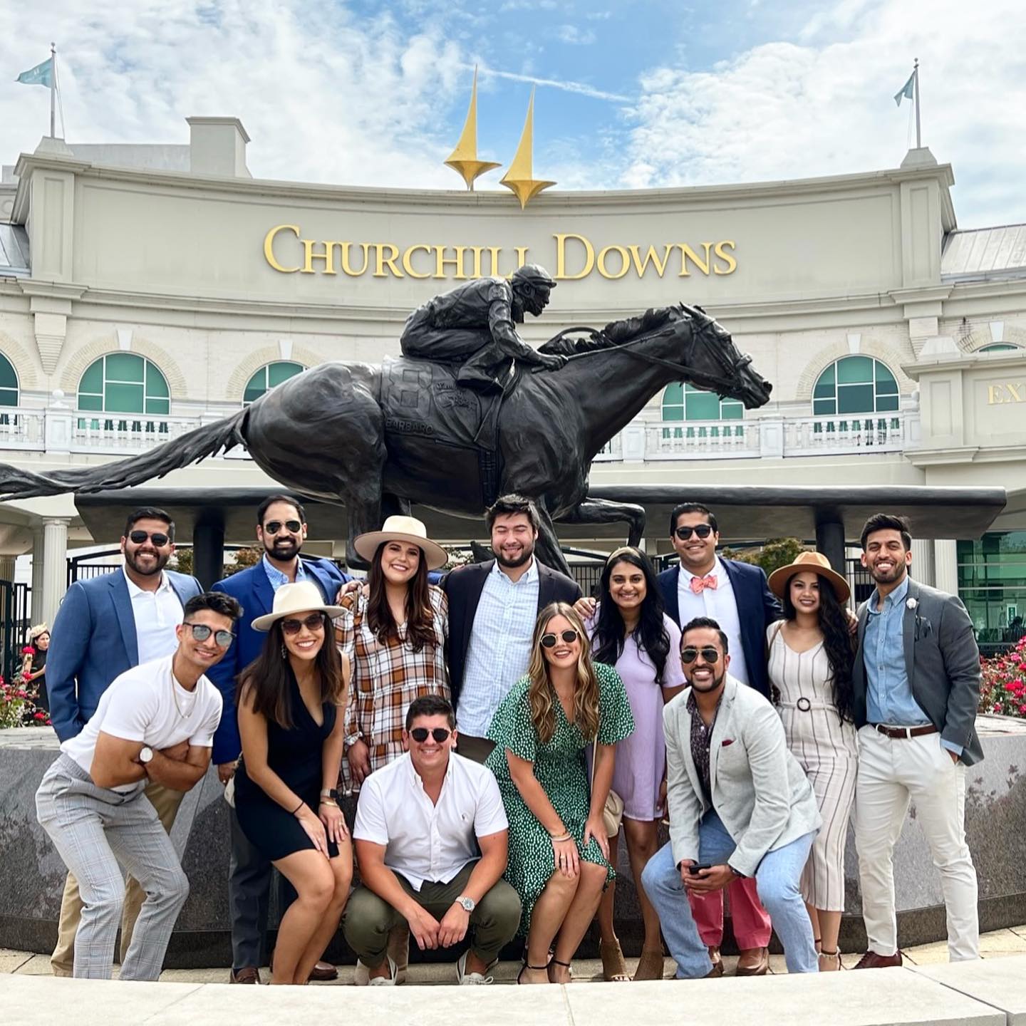 Group of people out by Barbaro Statue